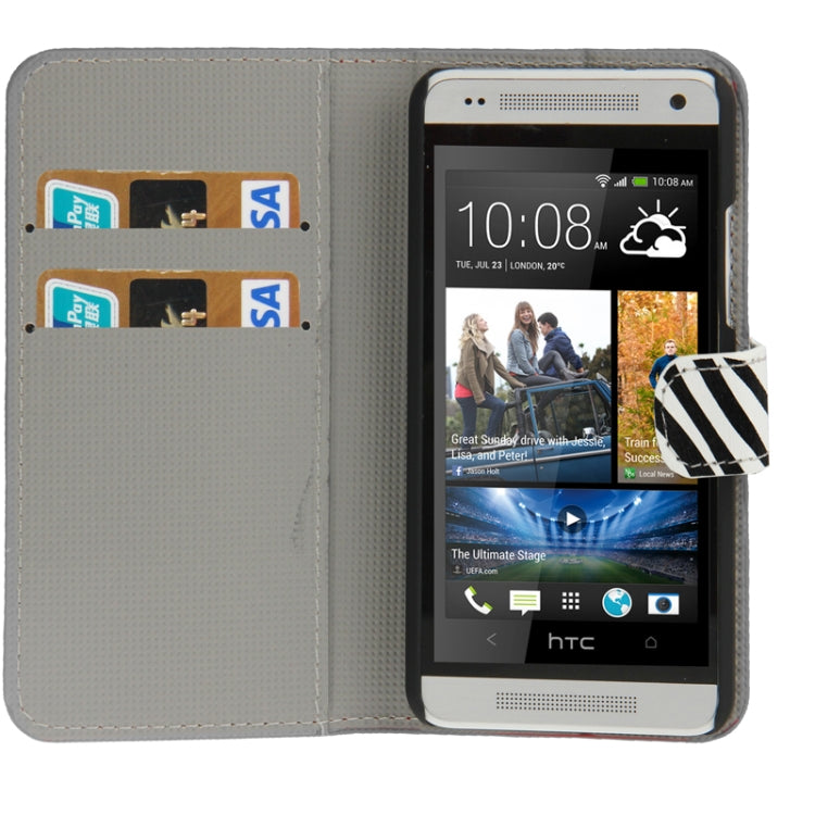 Zebra Pattern Flip Leather Case with Holder & Credit Card Slots for HTC One mini / M4