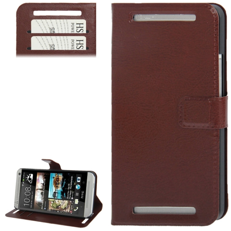 Fine Sheepskin Texture Leather Case with Credit Card Slot & Holder for HTC One / M7 (Brown)
