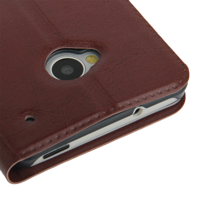 Fine Sheepskin Texture Leather Case with Credit Card Slot & Holder for HTC One / M7 (Brown)