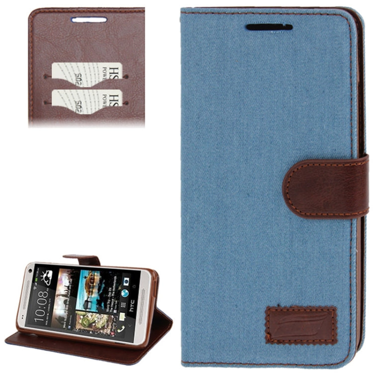 Denim Texture Horizontal Flip Leather Case with Holder & Credit Card Slots for HTC One Max / T6 / 809d   (Blue)