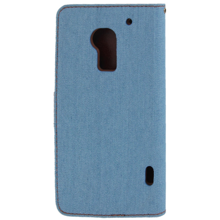 Denim Texture Horizontal Flip Leather Case with Holder & Credit Card Slots for HTC One Max / T6 / 809d   (Blue)