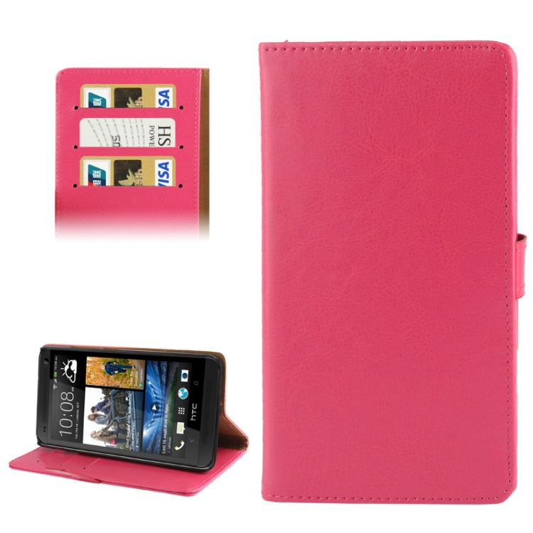 Crazy Horse Texture Leather Case with Credit Card Slot & Holder for HTC One Max / T6 / 809d (Magenta)