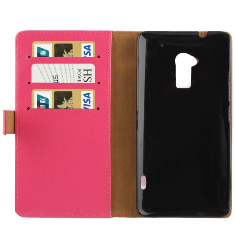 Crazy Horse Texture Leather Case with Credit Card Slot & Holder for HTC One Max / T6 / 809d (Magenta)