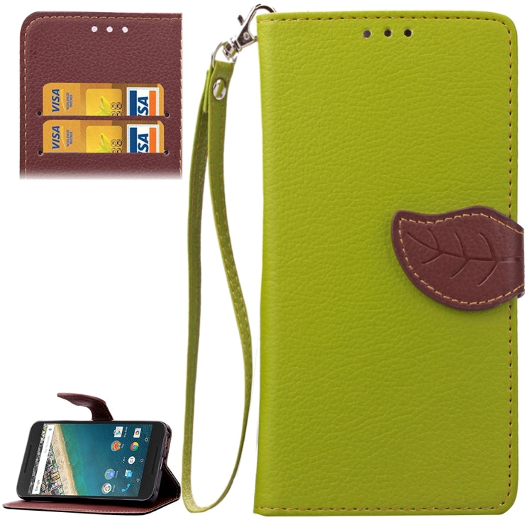 Leaf Magnetic Snap Litchi Texture Horizontal Flip Leather Case with Card Slots & Wallet & Holder & Lanyard for Google Nexus 5X