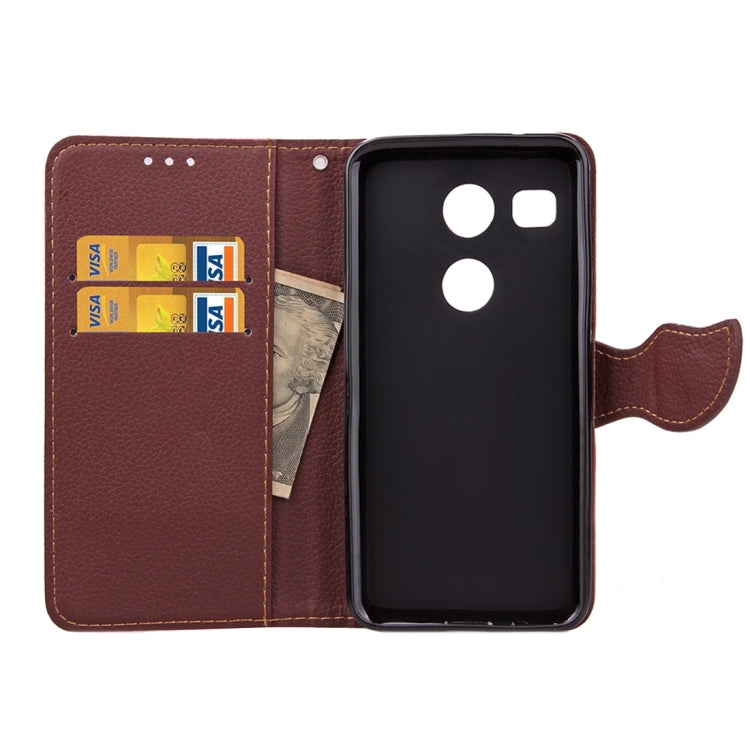 Leaf Magnetic Snap Litchi Texture Horizontal Flip Leather Case with Card Slots & Wallet & Holder & Lanyard for Google Nexus 5X