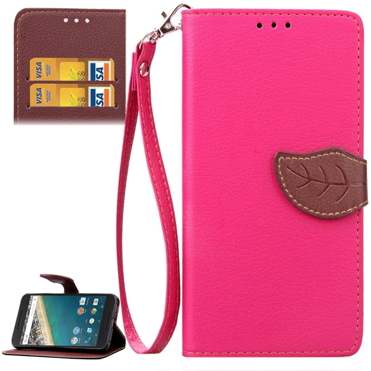 Leaf Magnetic Snap Litchi Texture Horizontal Flip Leather Case with Card Slots & Wallet & Holder & Lanyard for Google Nexus 5X