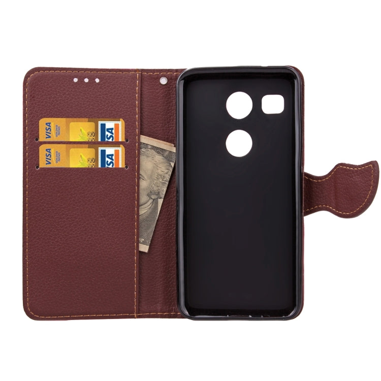 Leaf Magnetic Snap Litchi Texture Horizontal Flip Leather Case with Card Slots & Wallet & Holder & Lanyard for Google Nexus 5X