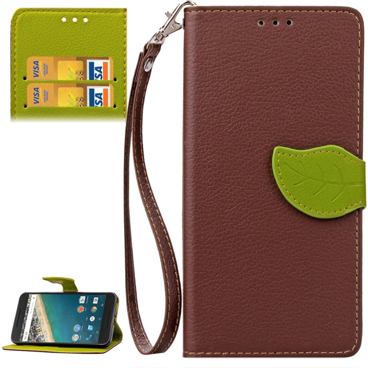 Leaf Magnetic Snap Litchi Texture Horizontal Flip Leather Case with Card Slots & Wallet & Holder & Lanyard for Google Nexus 5X