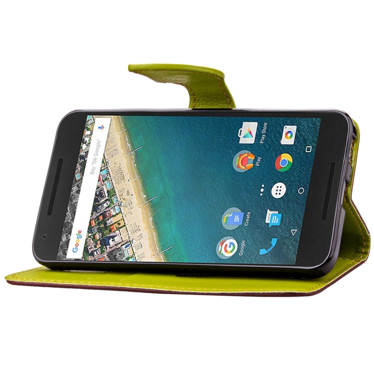Leaf Magnetic Snap Litchi Texture Horizontal Flip Leather Case with Card Slots & Wallet & Holder & Lanyard for Google Nexus 5X