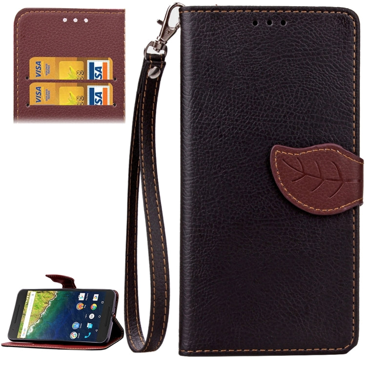 Leaf Magnetic Snap Litchi Texture Horizontal Flip Leather Case with Card Slots & Wallet & Holder & Lanyard for Google Nexus 6P