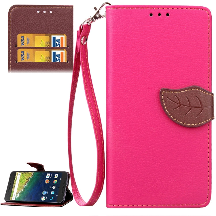 Leaf Magnetic Snap Litchi Texture Horizontal Flip Leather Case with Card Slots & Wallet & Holder & Lanyard for Google Nexus 6P