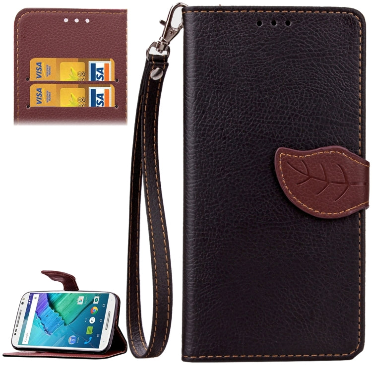 Leaf Magnetic Snap Litchi Texture Horizontal Flip Leather Case with Card Slots & Wallet & Holder & Lanyard for Motorola Moto X Style
