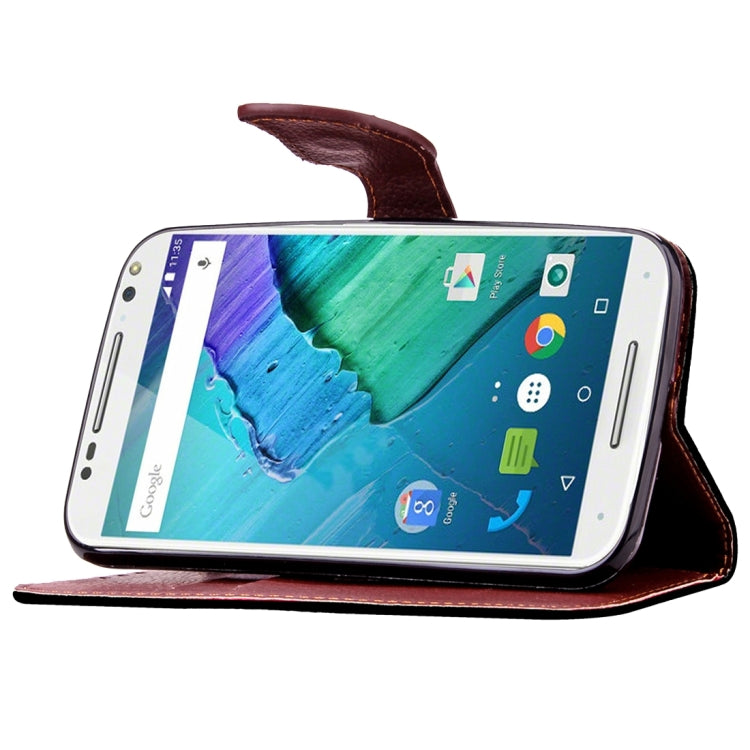 Leaf Magnetic Snap Litchi Texture Horizontal Flip Leather Case with Card Slots & Wallet & Holder & Lanyard for Motorola Moto X Style