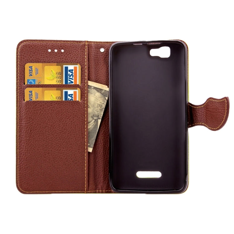 Leaf Magnetic Snap Litchi Texture Horizontal Flip Leather Case with Card Slots & Holder & Wallet & Lanyard for Wiko Rainbow