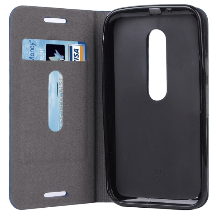 Canvas Surface Horizontal Flip Leather Case with Card Slot & Holder for Motorola Moto G(3rd Gen.)