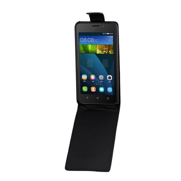 Vertical Flip Magnetic Button Leather Case for Huawei Ascend Y635(Black)
