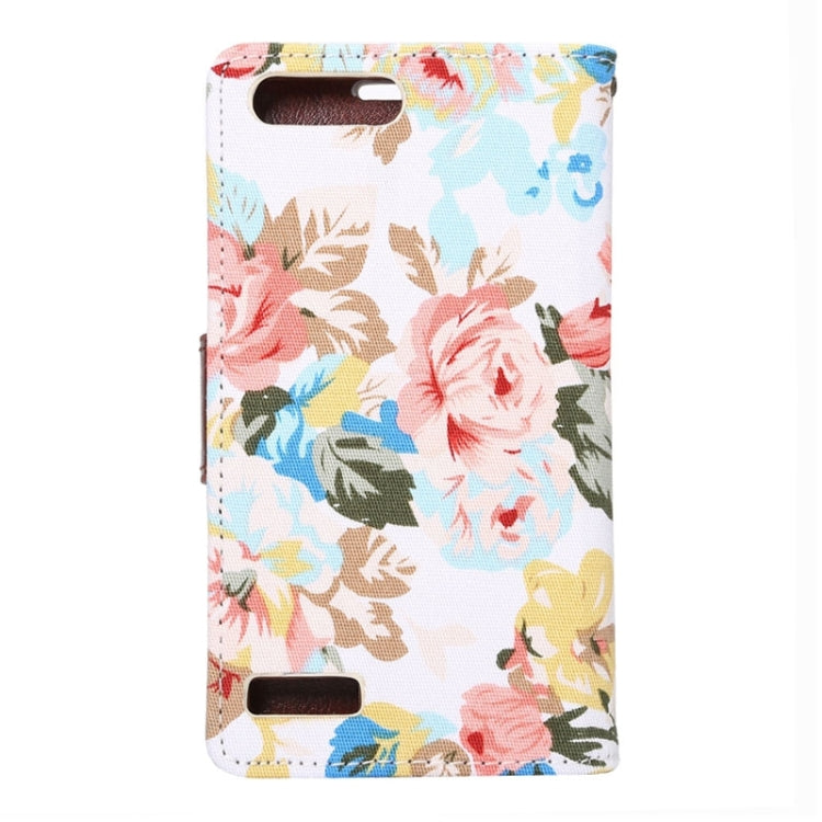 Floral Cloth Magnetic Snap Flip Leather Case with Holder and Card Slots for Huawei Ascend G6ï¼ˆ4G versionï¼‰(White)