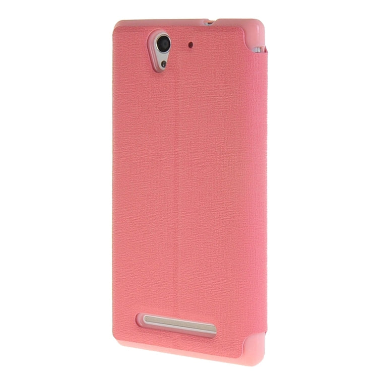 Sand Texture Horizontal Flip Leather Case with Call Display ID & Holder for Sony Xperia C3