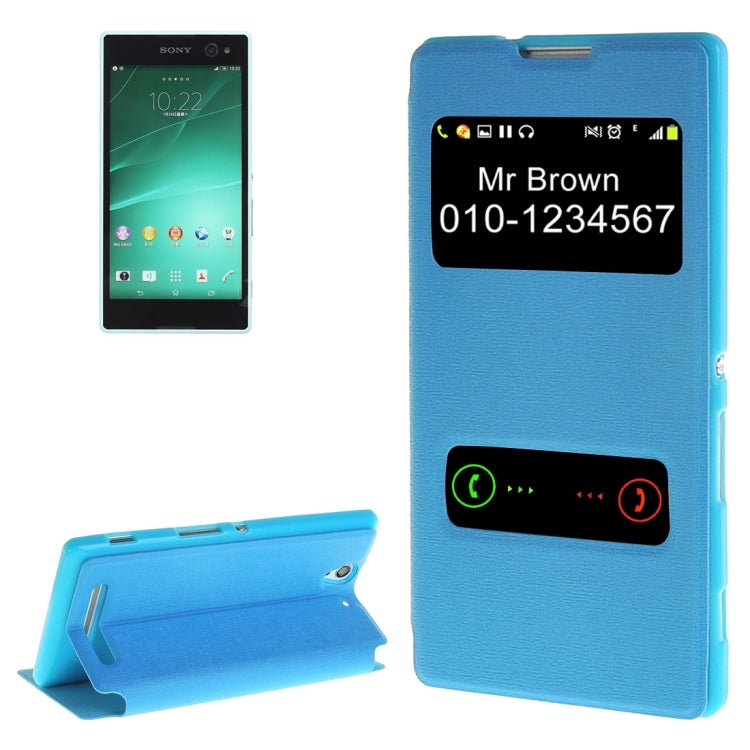 Sand Texture Horizontal Flip Leather Case with Call Display ID & Holder for Sony Xperia C3