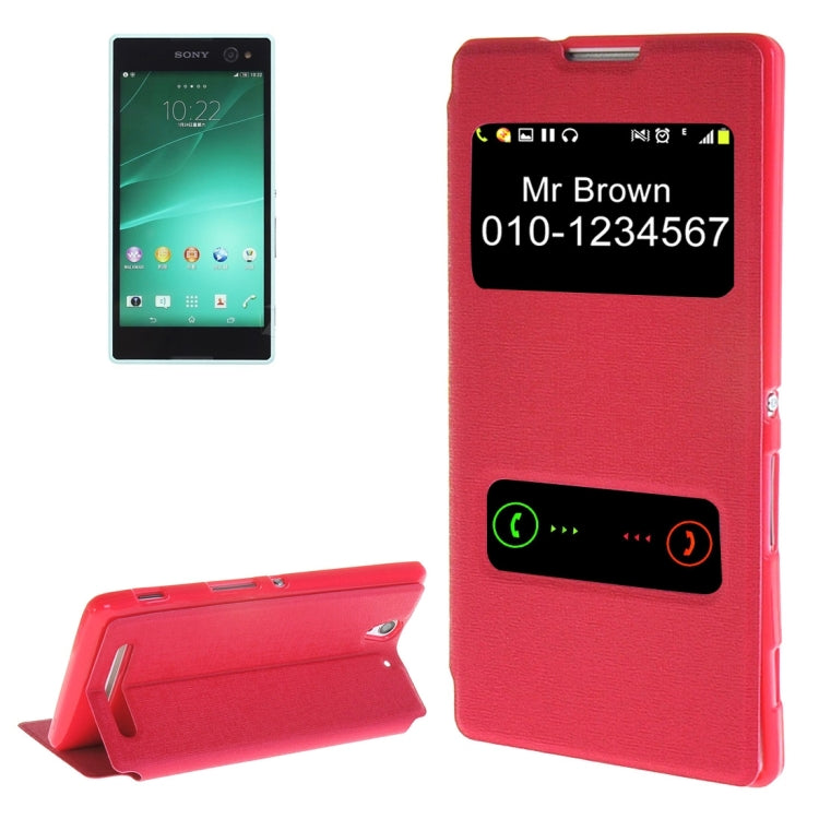 Sand Texture Horizontal Flip Leather Case with Call Display ID & Holder for Sony Xperia C3