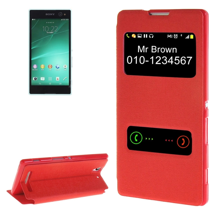 Sand Texture Horizontal Flip Leather Case with Call Display ID & Holder for Sony Xperia C3