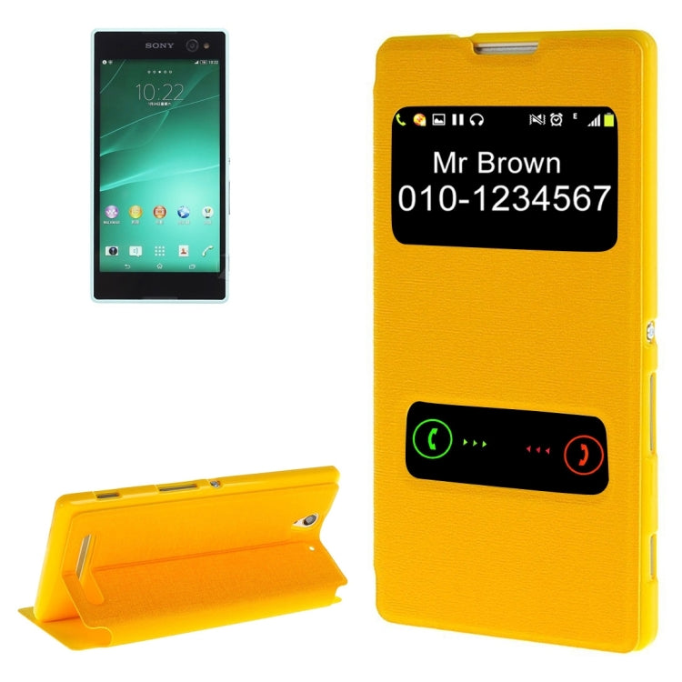 Sand Texture Horizontal Flip Leather Case with Call Display ID & Holder for Sony Xperia C3