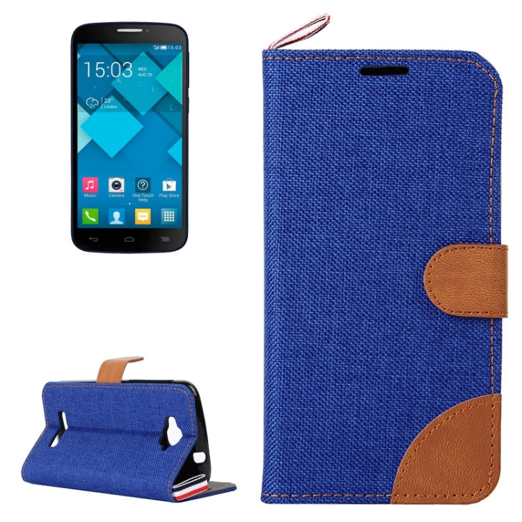 Denim Texture Leather Case with Card Slots & Holder & Lanyard for Alcatel One Touch Pop C7