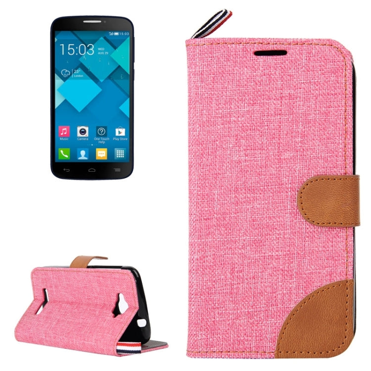 Denim Texture Leather Case with Card Slots & Holder & Lanyard for Alcatel One Touch Pop C7