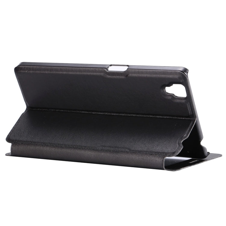 Litchi Texture Horizontal Flip Solid Color Leather Case with Holder & Call Display ID for OPPO R7s(Black)