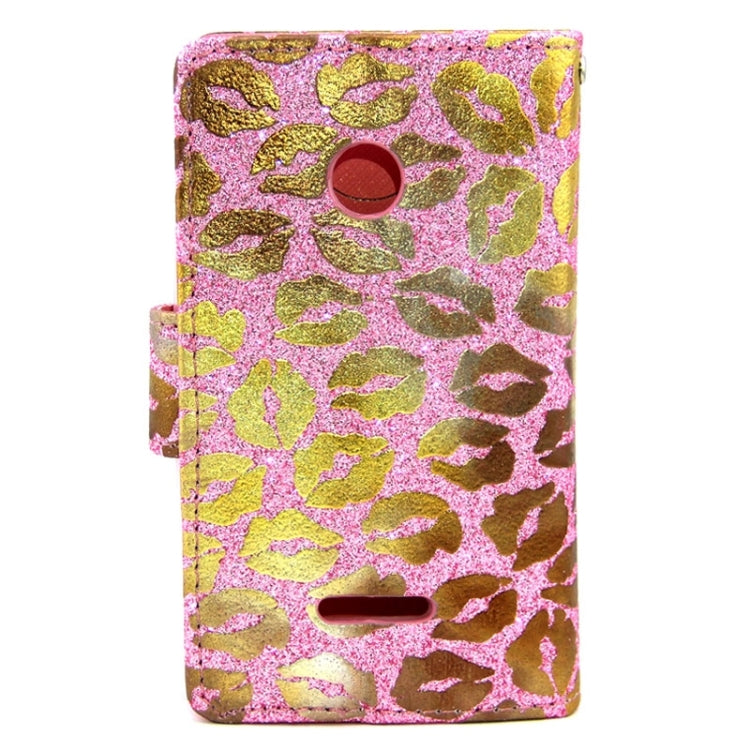 Golden Lips Pattern Flip Leather Case with Holder & Card Slots for Microsoft Lumia 435