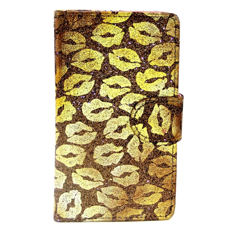 Golden Lips Pattern Flip Leather Case with Holder & Card Slots for Microsoft Lumia 435