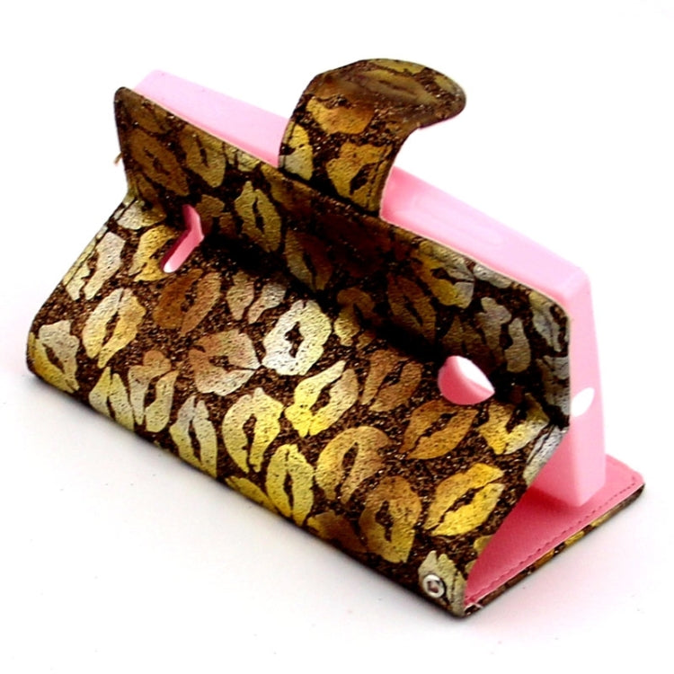 Golden Lips Pattern Flip Leather Case with Holder & Card Slots for Microsoft Lumia 435