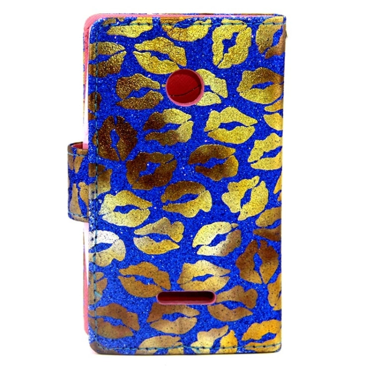 Golden Lips Pattern Flip Leather Case with Holder & Card Slots for Microsoft Lumia 435