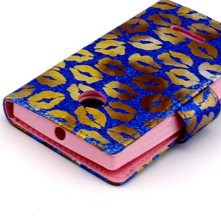 Golden Lips Pattern Flip Leather Case with Holder & Card Slots for Microsoft Lumia 435