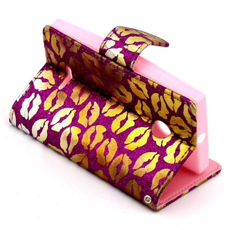 Golden Lips Pattern Flip Leather Case with Holder & Card Slots for Microsoft Lumia 435