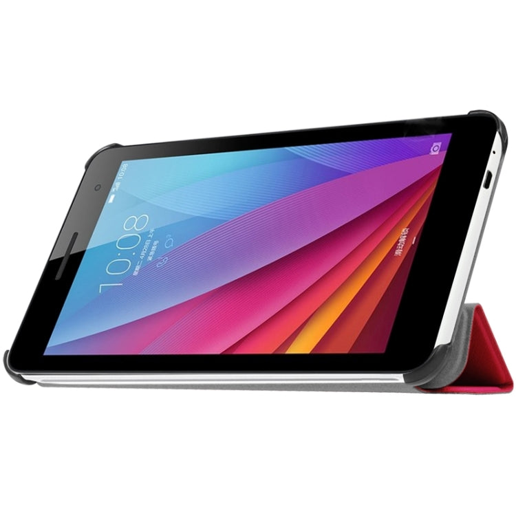 7.0 Inch Karst Texture Horizontal Flip Solid Color Leather Case with Three-Folding Holder for Huawei Honor Play T1 / T1-701u