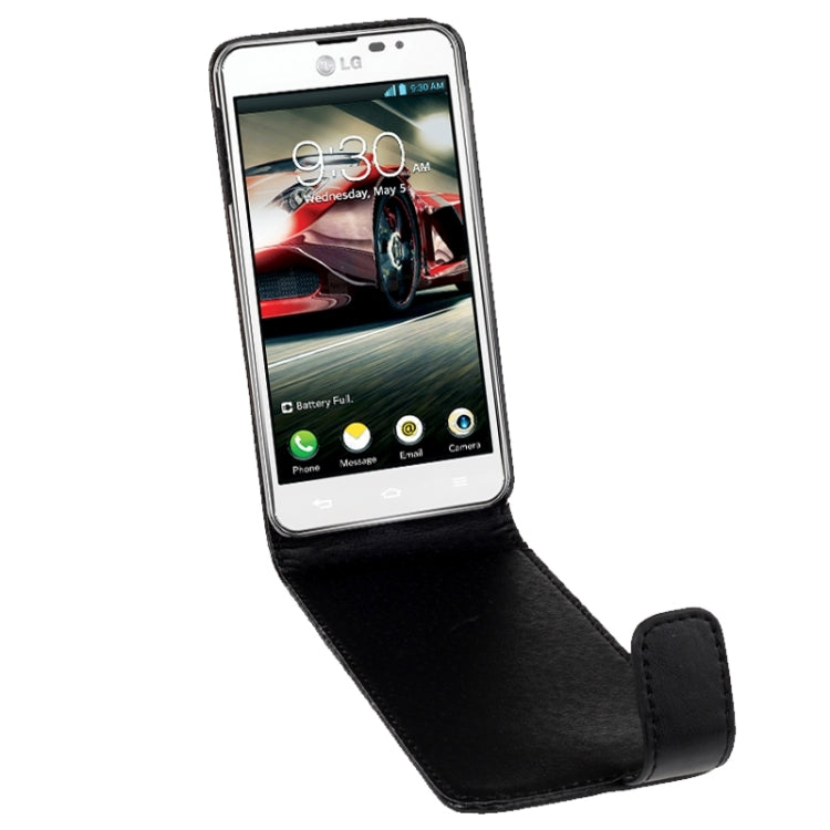 Vertical Flip Magnetic Snap Leather Case for LG Optimus F5 / P875(Black)