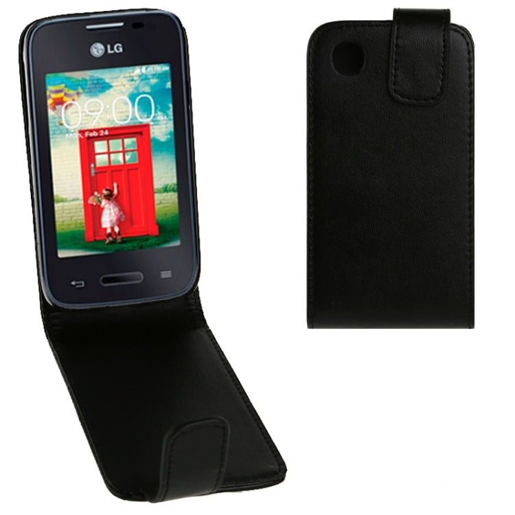 For LG L35 Vertical Flip Magnetic Snap Leather Case(Black)