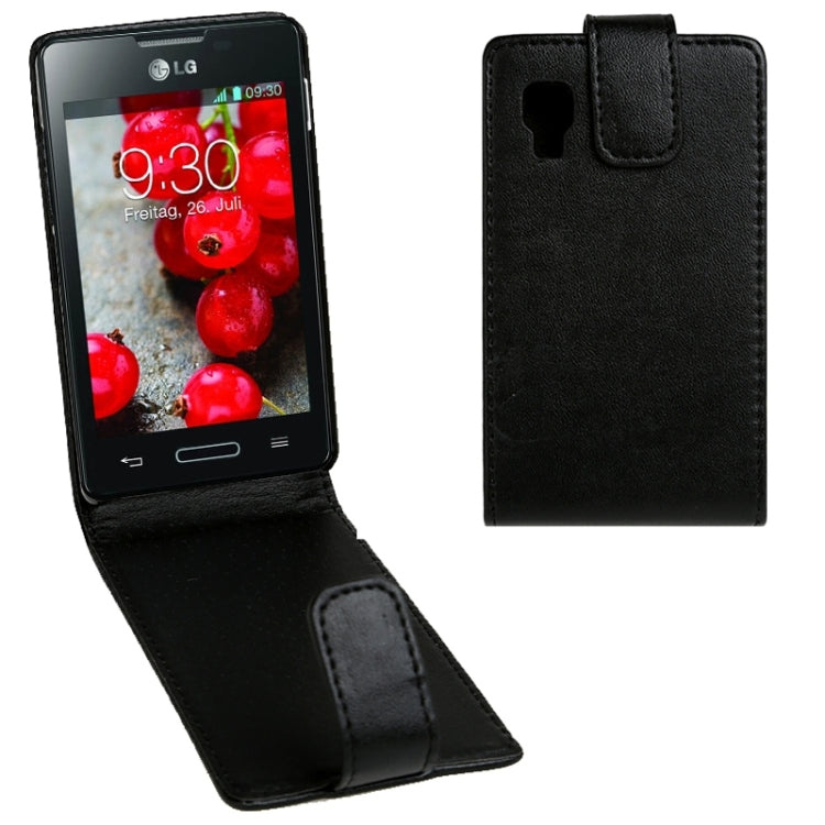 For LG Optimus L4II / E440 Vertical Flip Magnetic Snap Leather Case(Black)