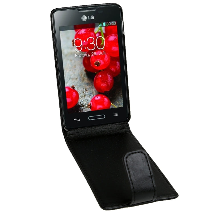 For LG Optimus L4II / E440 Vertical Flip Magnetic Snap Leather Case(Black)