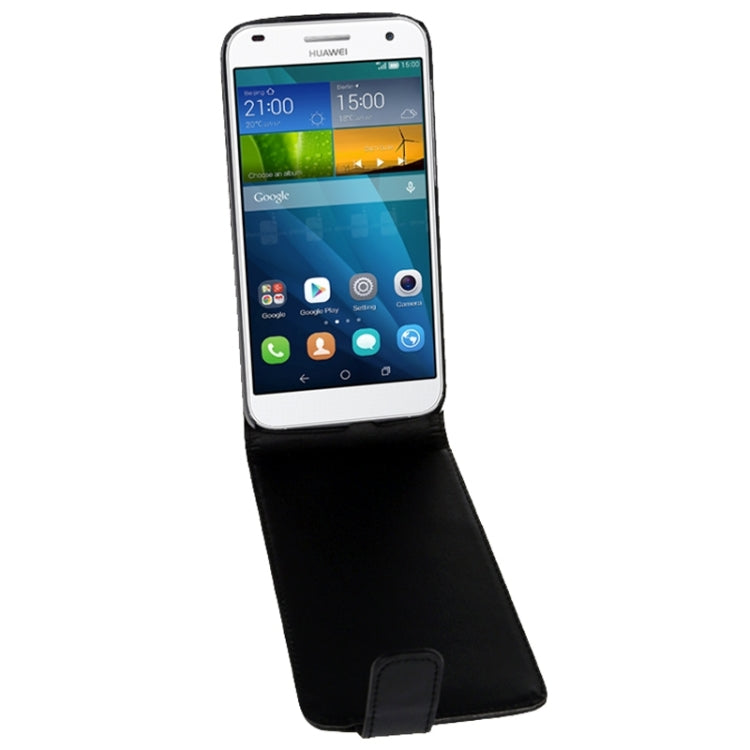 Vertical Flip Magnetic Snap Leather Case for Huawei Ascend G7(Black)