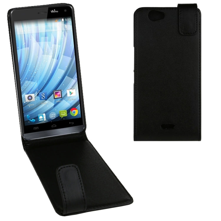 Vertical Flip Magnetic Snap Leather Case for Wiko Getaway(Black)