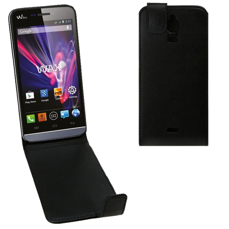 Vertical Flip Magnetic Snap Leather Case for Wiko Wax(Black)