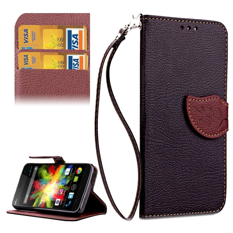 Leaf Magnetic Snap Litchi Texture Horizontal Flip Leather Case with Card Slots & Holder & Wallet & Lanyard for Wiko Bloom
