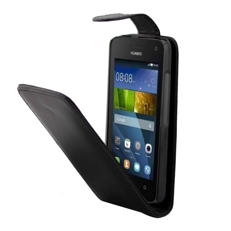 Nappa Texture Vertical Flip Magnetic Snap Leather Case for Huawei Y360(Black)