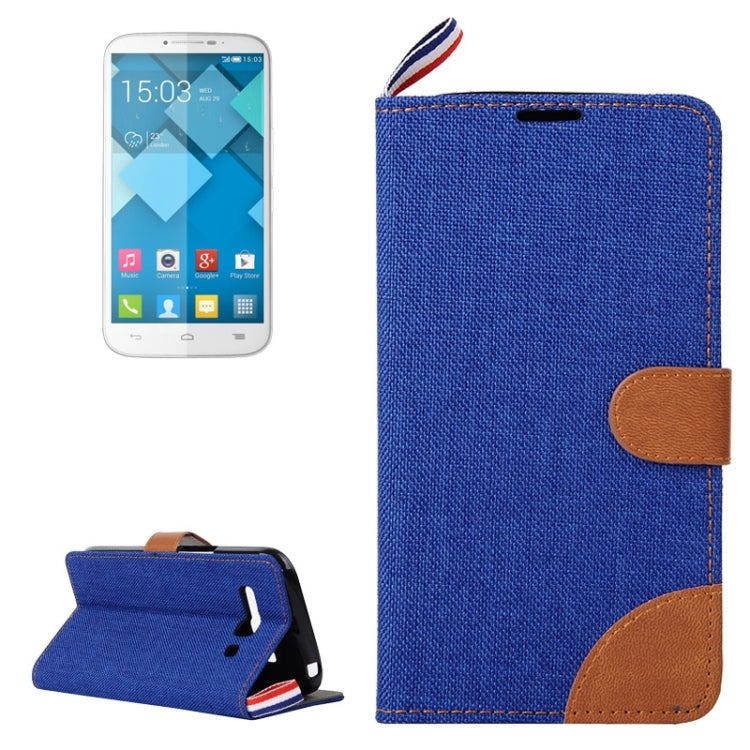 Denim Texture Leather Case with Card Slots & Holder & Lanyard for Alcatel One Touch Pop C9