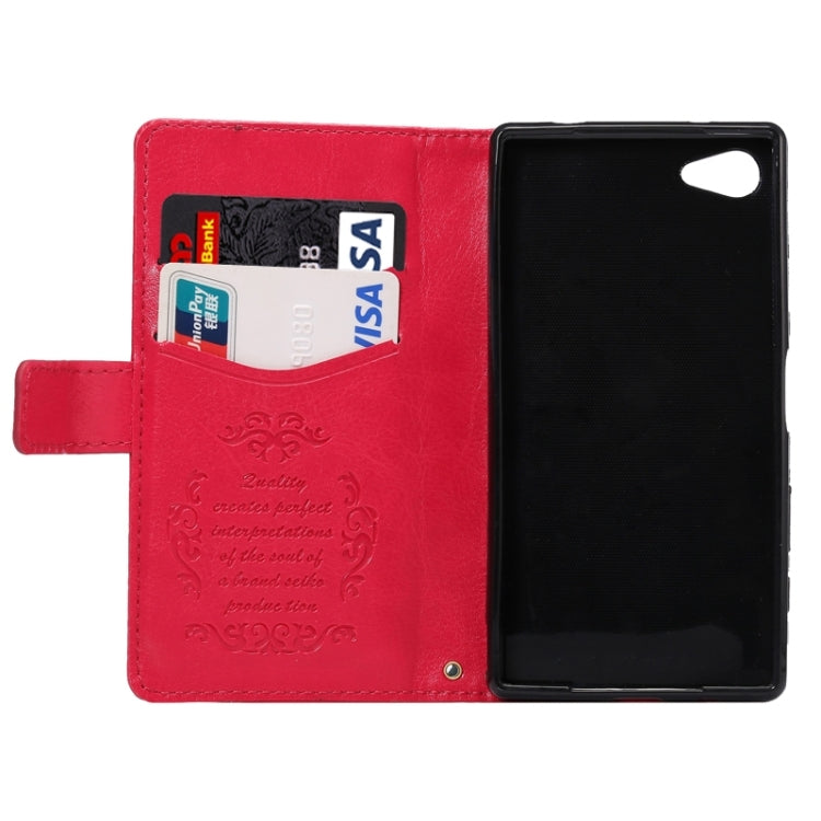 Lambskin Texture Words and Flowers Printing Horizontal Flip Solid Color Leather Case with Holder and Card Slots for Sony Xperia Z5 Compact / Mini