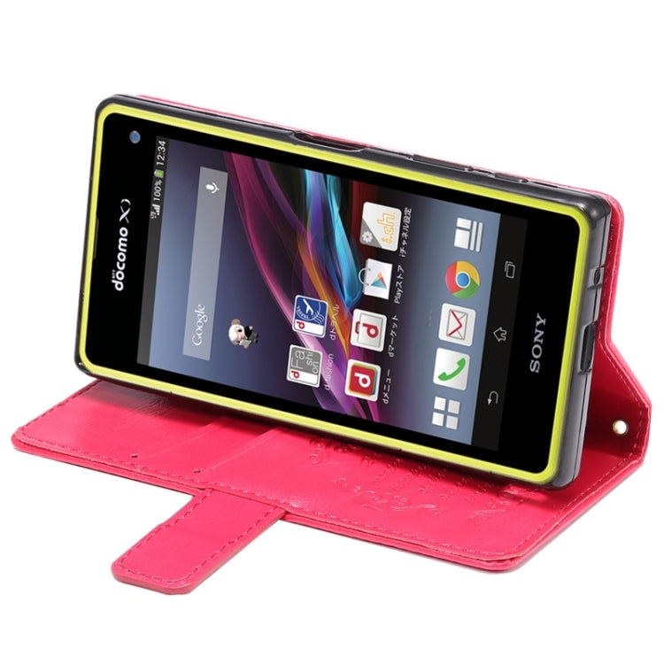 Lambskin Texture Words and Flowers Printing Horizontal Flip Solid Color Leather Case with Holder and Card Slots for Sony Xperia Z5 Compact / Mini