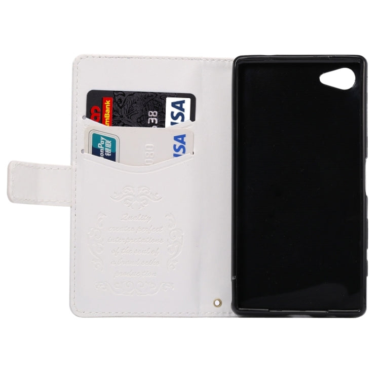 Lambskin Texture Words and Flowers Printing Horizontal Flip Solid Color Leather Case with Holder and Card Slots for Sony Xperia Z5 Compact / Mini