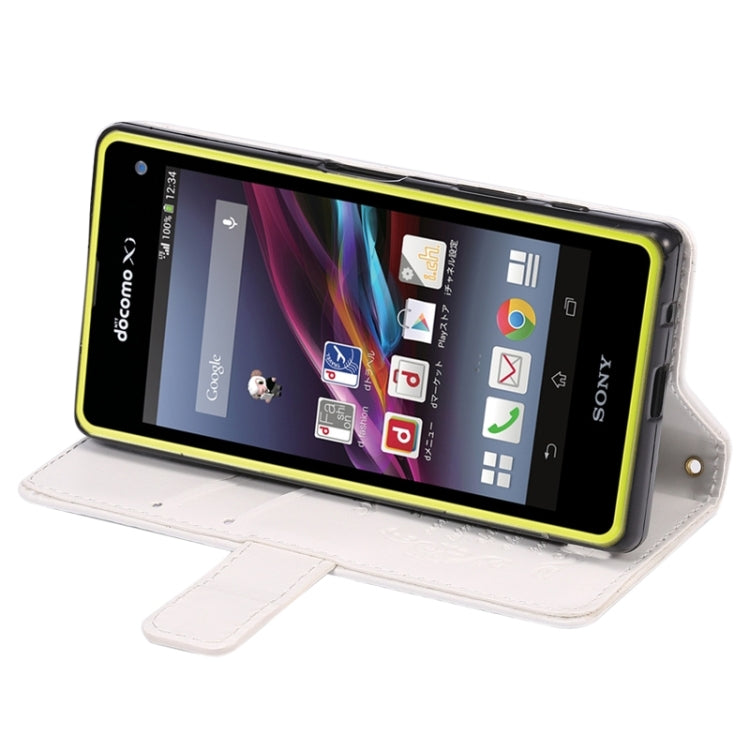 Lambskin Texture Words and Flowers Printing Horizontal Flip Solid Color Leather Case with Holder and Card Slots for Sony Xperia Z5 Compact / Mini